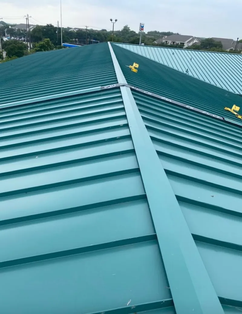Green commercial metal roof ridge and valley for Metal Roof Repair in Rolesville